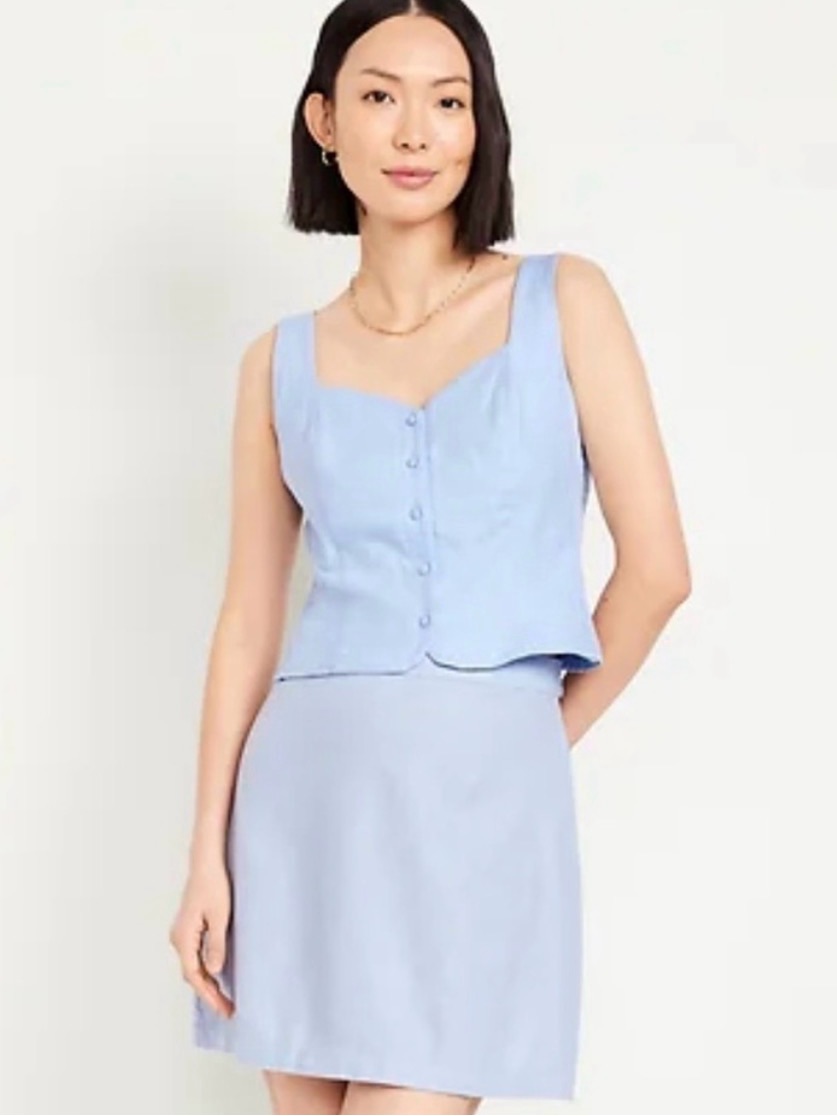 Old Navy Light Blue Button-Front Tank With Smocked Sides